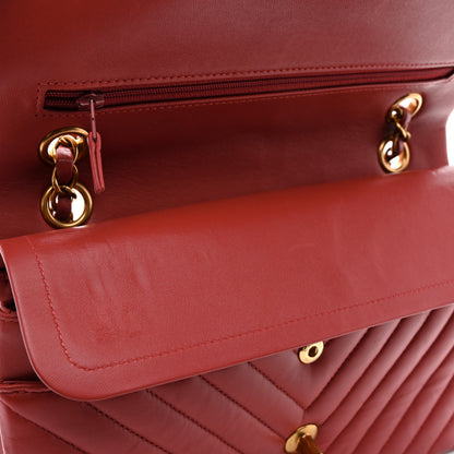 Chanel Lambskin Chevron Quilted Medium Double Flap Red 11 of 12