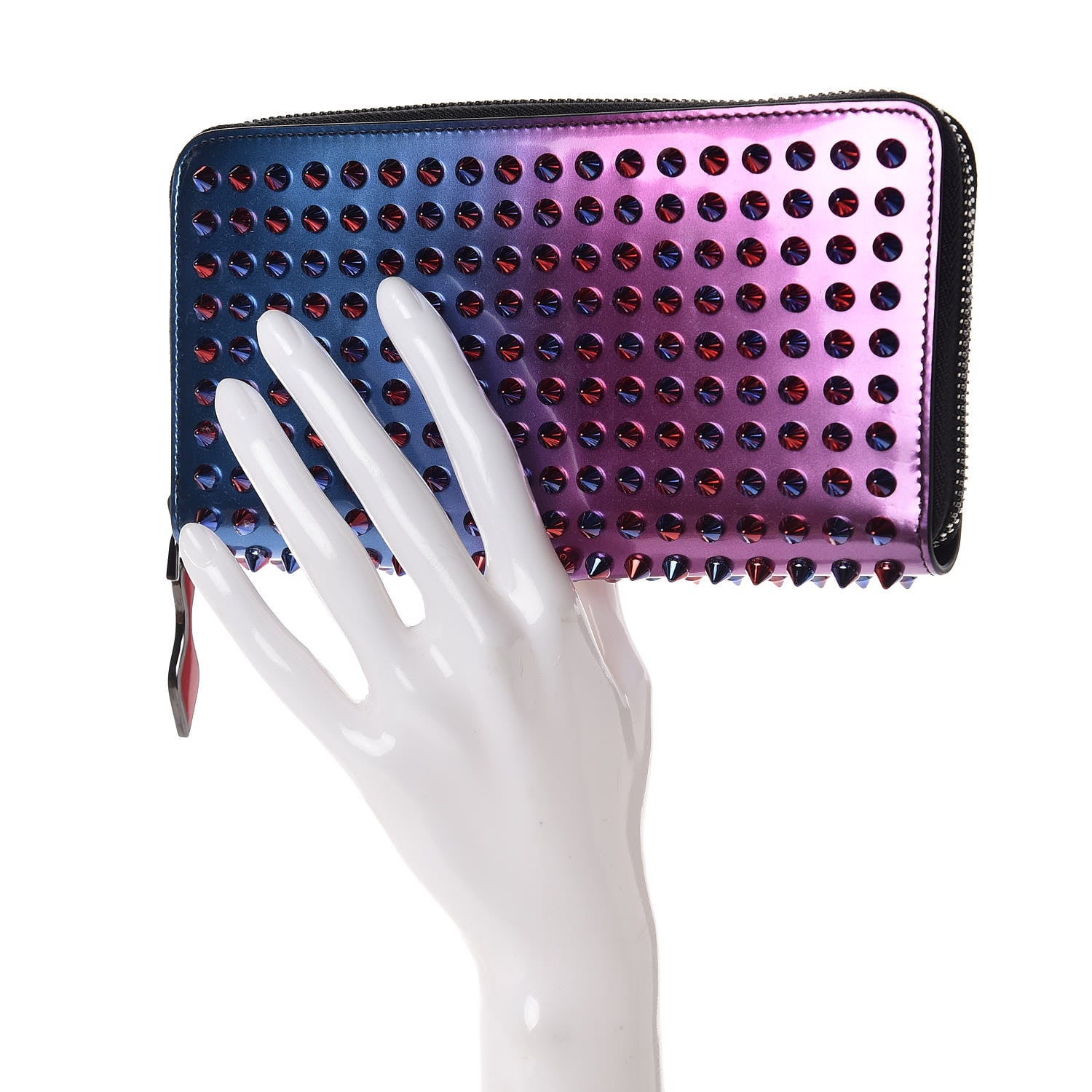 Christian Louboutin Patent Scarabe Spikes Panettone Zip Around Wallet Rose Digitale 2 of 14