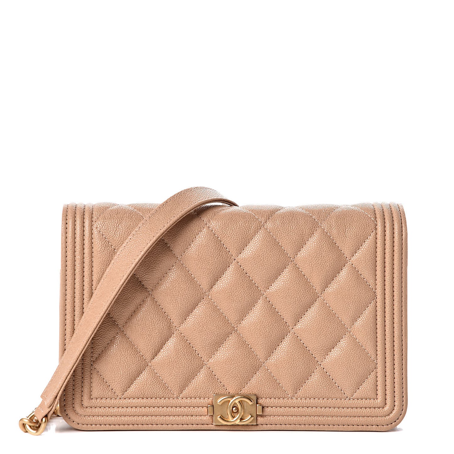 Caviar Quilted Boy Wallet On Chain WOC Beige