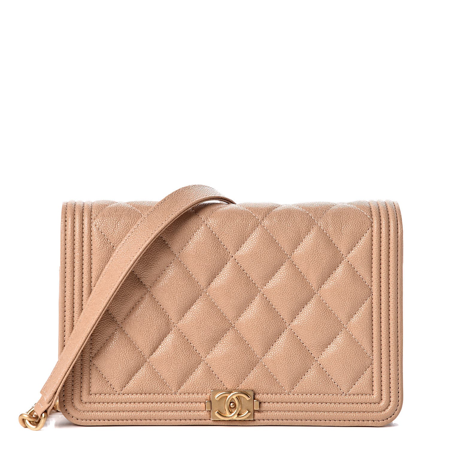 Chanel Caviar Quilted Boy Wallet On Chain WOC Beige 1 of 11