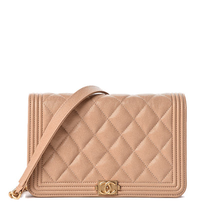 Chanel Caviar Quilted Boy Wallet On Chain WOC Beige 1 of 11
