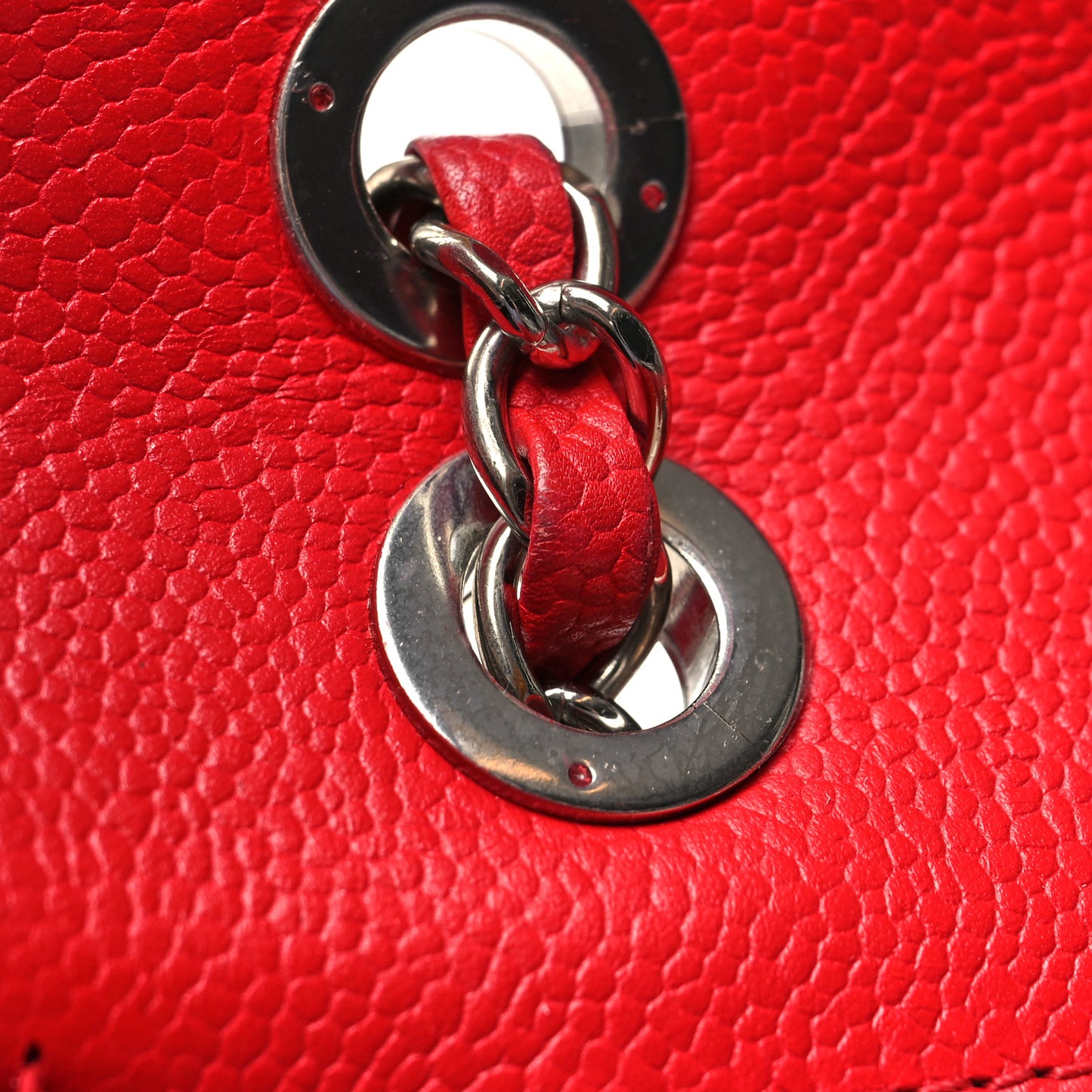 Caviar Chevron Quilted Single Flap Red