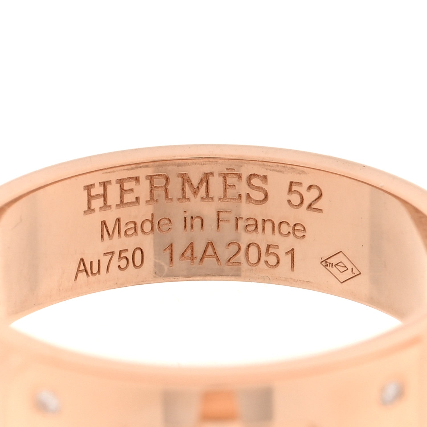 Hermes 18K Rose Gold Diamond PM Kelly Ring 52 6 4 of 5