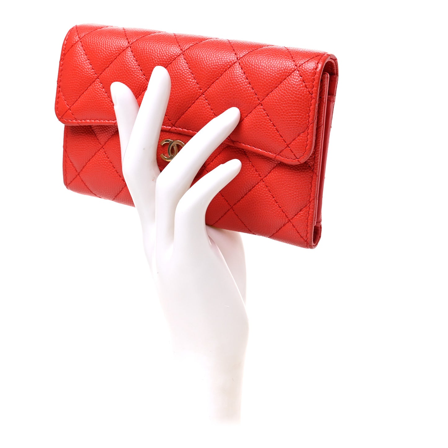 Caviar Quilted Medium Flap Wallet Red