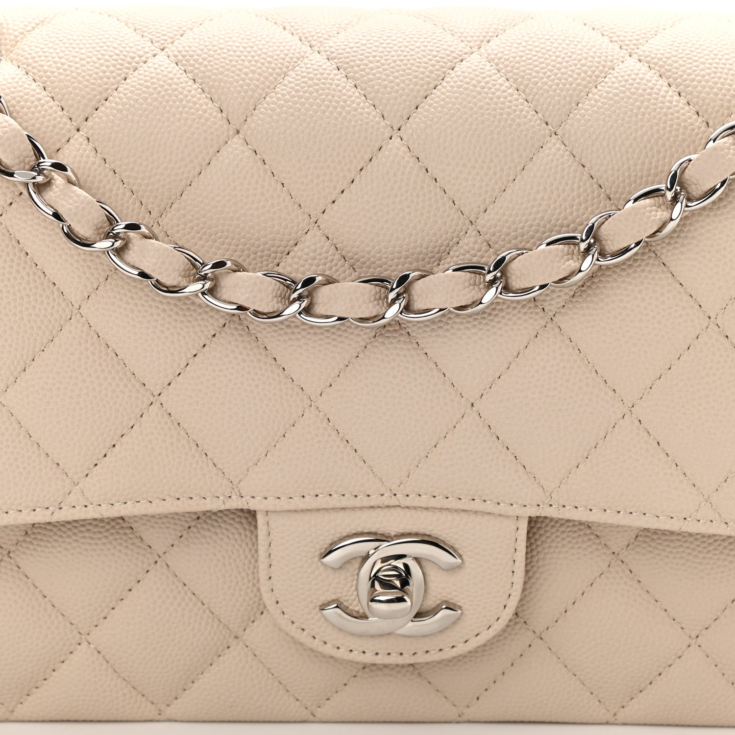 Chanel Caviar Quilted Medium Double Flap Light Beige 8 of 10