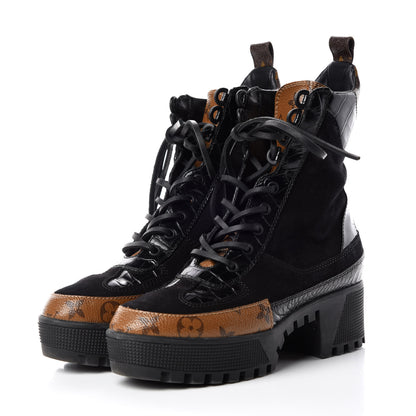Louis Vuitton Suede Calfskin Reverse Monogram Laureate Platform Desert Boots 36 Black 3 of 9