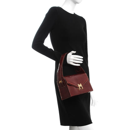 Hermes Shiny Porosus Crocodile Handbag Rouge H 2 of 13