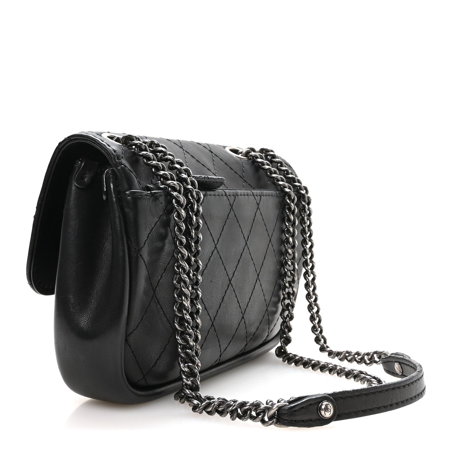 Calfskin Stitched Medium CC Sellier Flap Black