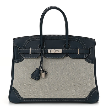 Hermes Swift Toile Ghillies Birkin 35  Bleu Saphir 1 of 13
