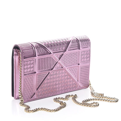 Christian Dior Metallic Patent Micro-Cannage Diorama Wallet on Chain Pouch Pink 3 of 9