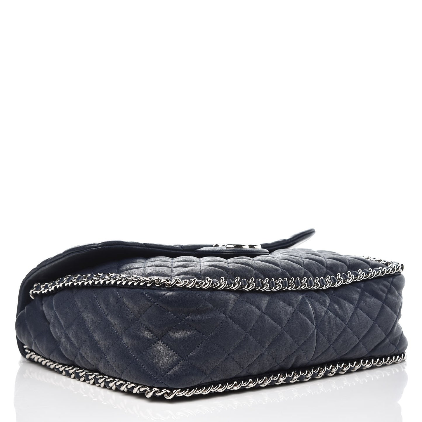 Washed Lambskin Quilted Chain Around Maxi Flap Dark Navy Blue