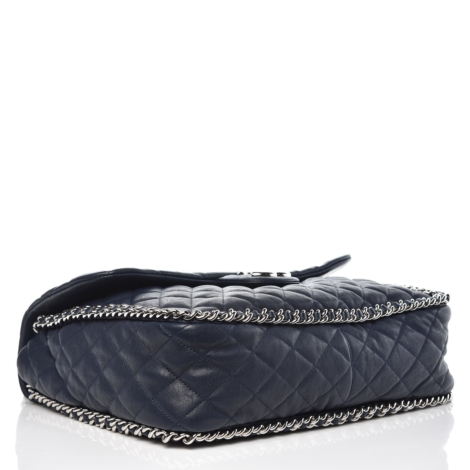 Chanel Washed Lambskin Quilted Chain Around Maxi Flap Dark Navy Blue 4 of 9