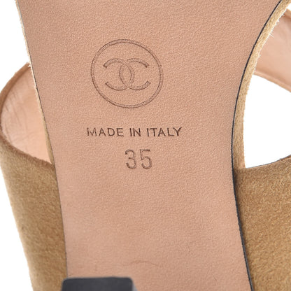 Chanel Suede Pearl Sandals 35 Beige 6 of 9