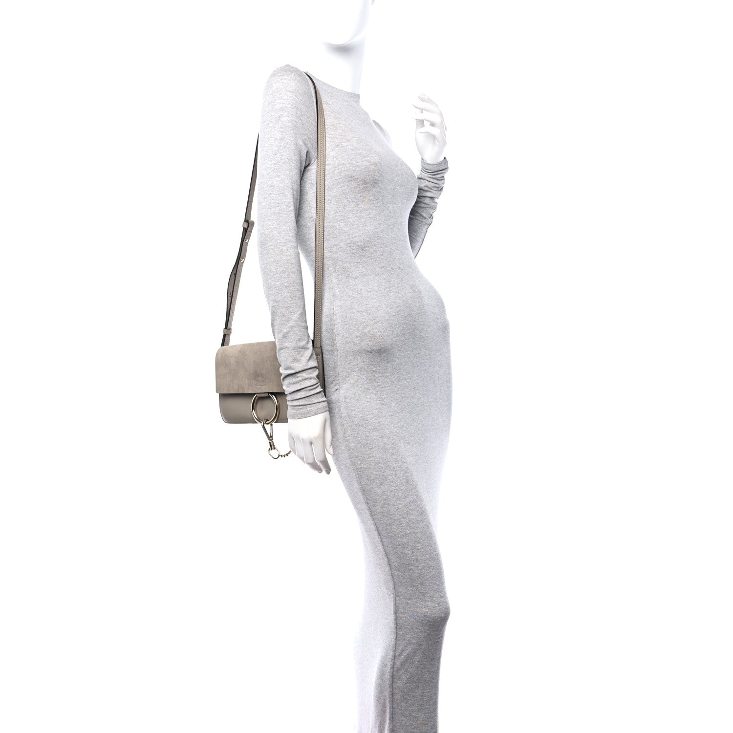 Chloe Suede Calfskin Small Faye Shoulder Bag Motty Grey 2 of 11