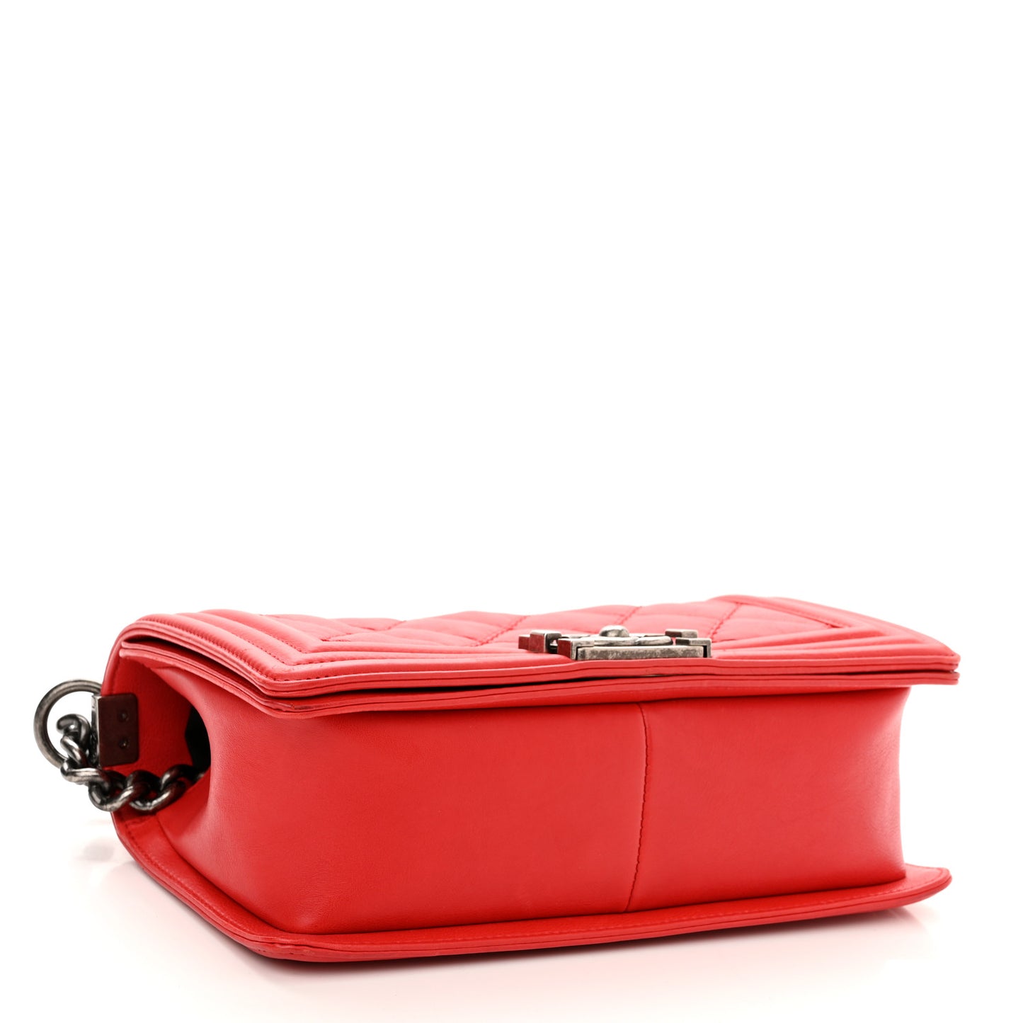 Calfskin Double Stitch Small Boy Flap Red