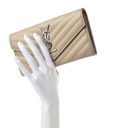 Saint Laurent Grain De Poudre Matelasse Chevron Monogram Flap Wallet Famme 2 of 8
