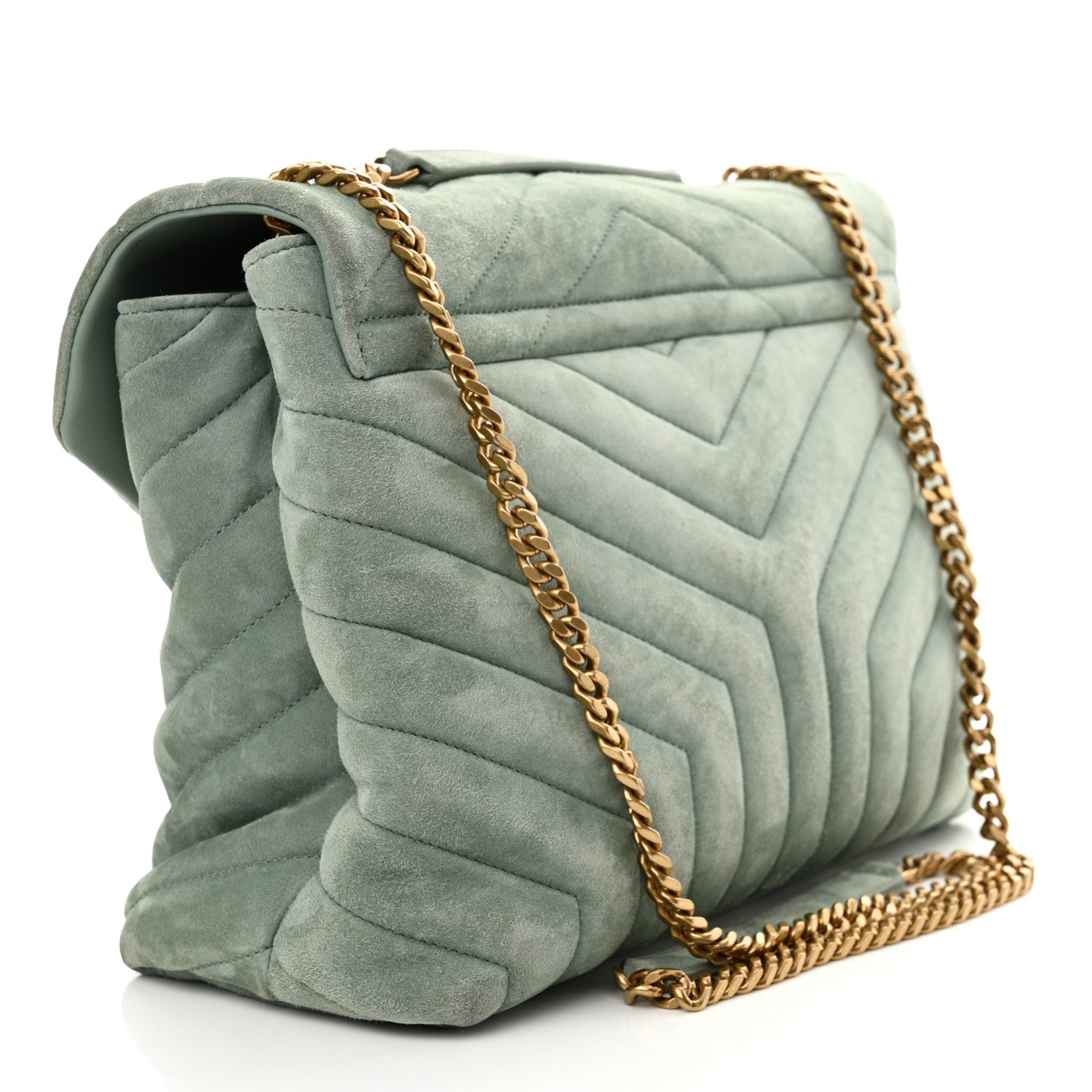 Saint Laurent Suede Y Quilted Monogram Medium Loulou Chain Satchel Vert Opaline 3 of 13