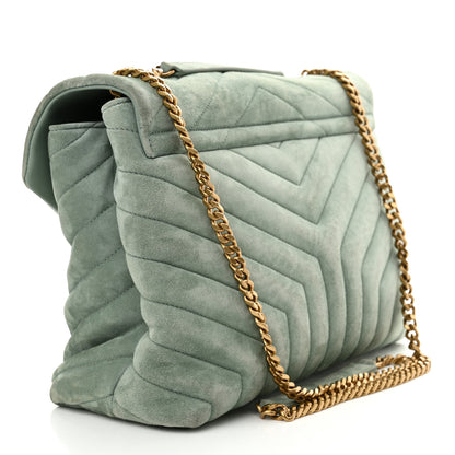 Saint Laurent Suede Y Quilted Monogram Medium Loulou Chain Satchel Vert Opaline 3 of 13