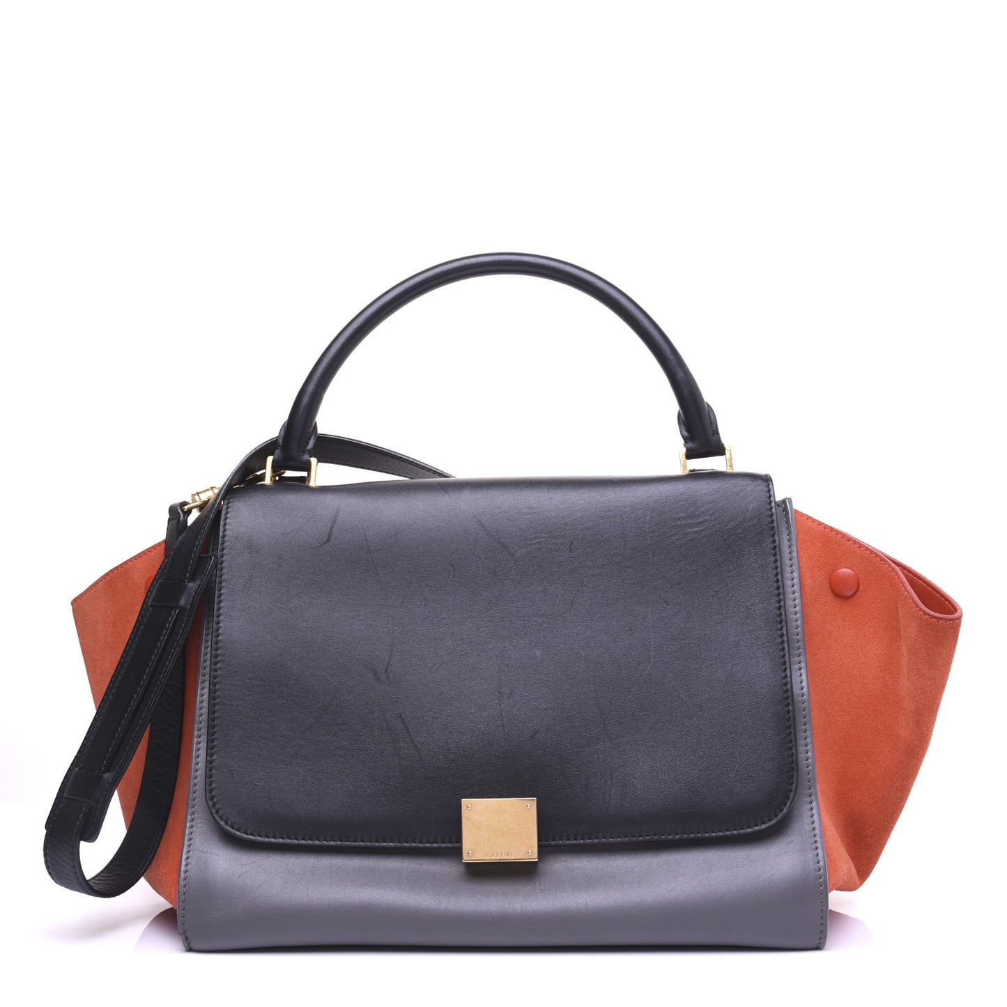 Smooth Calfskin Suede Medium Tri-Color Trapeze Flamingo