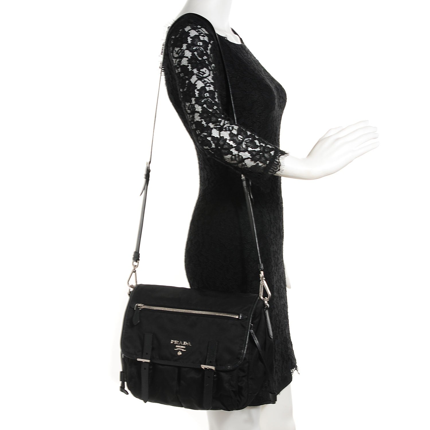 Prada Tessuto Nylon Saffiano Messenger Bag Nero Black 2 of 8