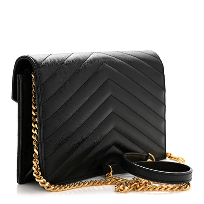 Saint Laurent Grain De Poudre Matelasse Chevron Monogram Envelope Chain Wallet Black 3 of 13