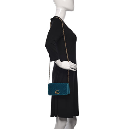 Gucci Velvet Matelasse GG Marmont Mini Bag Pavone Cyan 2 of 8