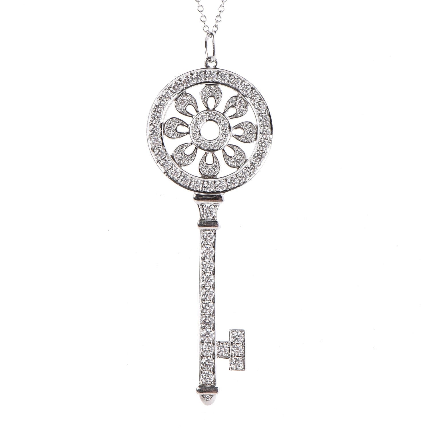 Tiffany Platinum Diamond Petals Key Pendant Necklace 4 of 8