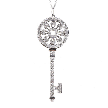 Tiffany Platinum Diamond Petals Key Pendant Necklace 4 of 8