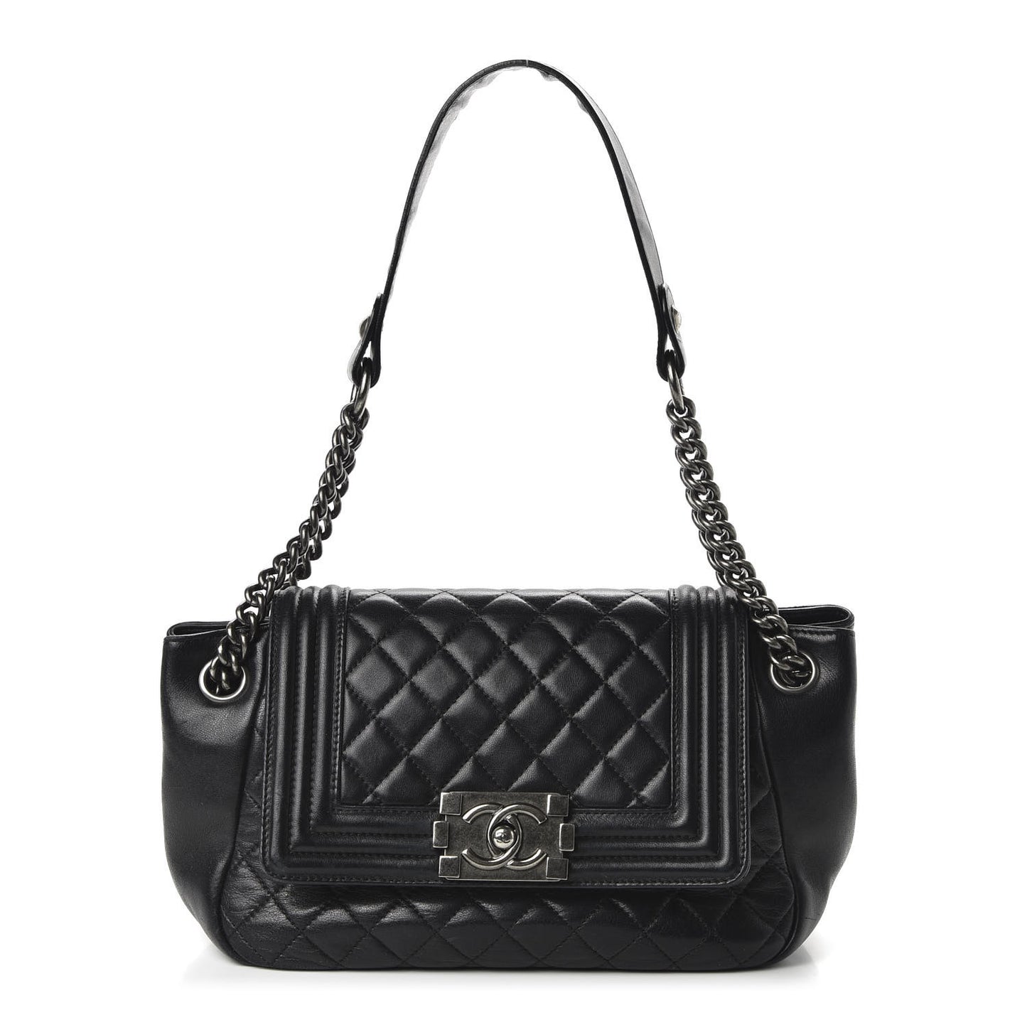 Lambskin Quilted Small Accordion Boy Flap Black