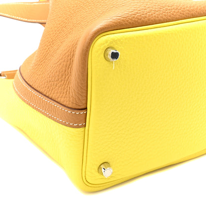 Hermes Taurillon Clemence Casaque Picotin Lock 18 PM Lime Sesame 8 of 9
