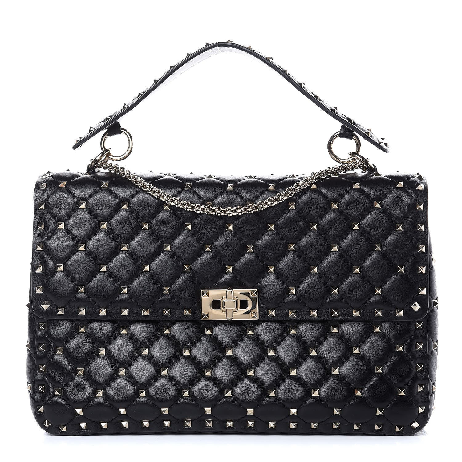 Valentino Garavani Lambskin Large Rockstud Spike Shoulder Bag Black 1 of 10