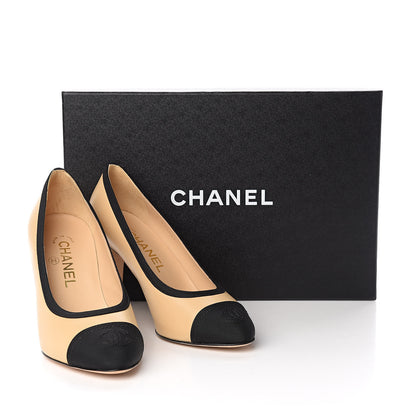 Chanel Lambskin Grosgrain Cap Toe CC Pumps 35.5 Beige Black 10 of 10