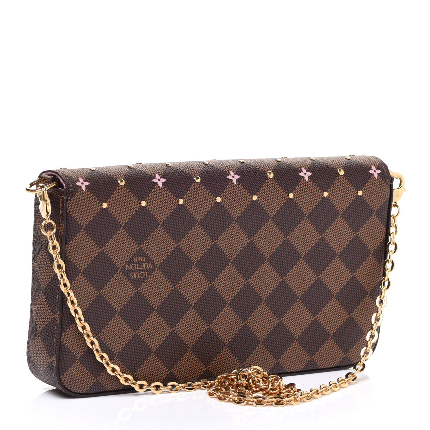 Damier Ebene Studded Pochette Felicie Chain Wallet