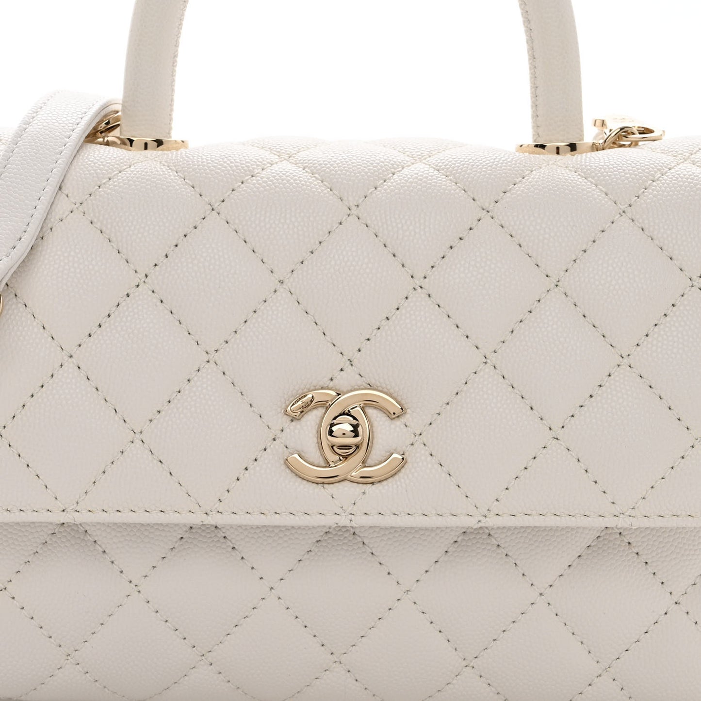 Caviar Quilted Mini Coco Handle Flap White