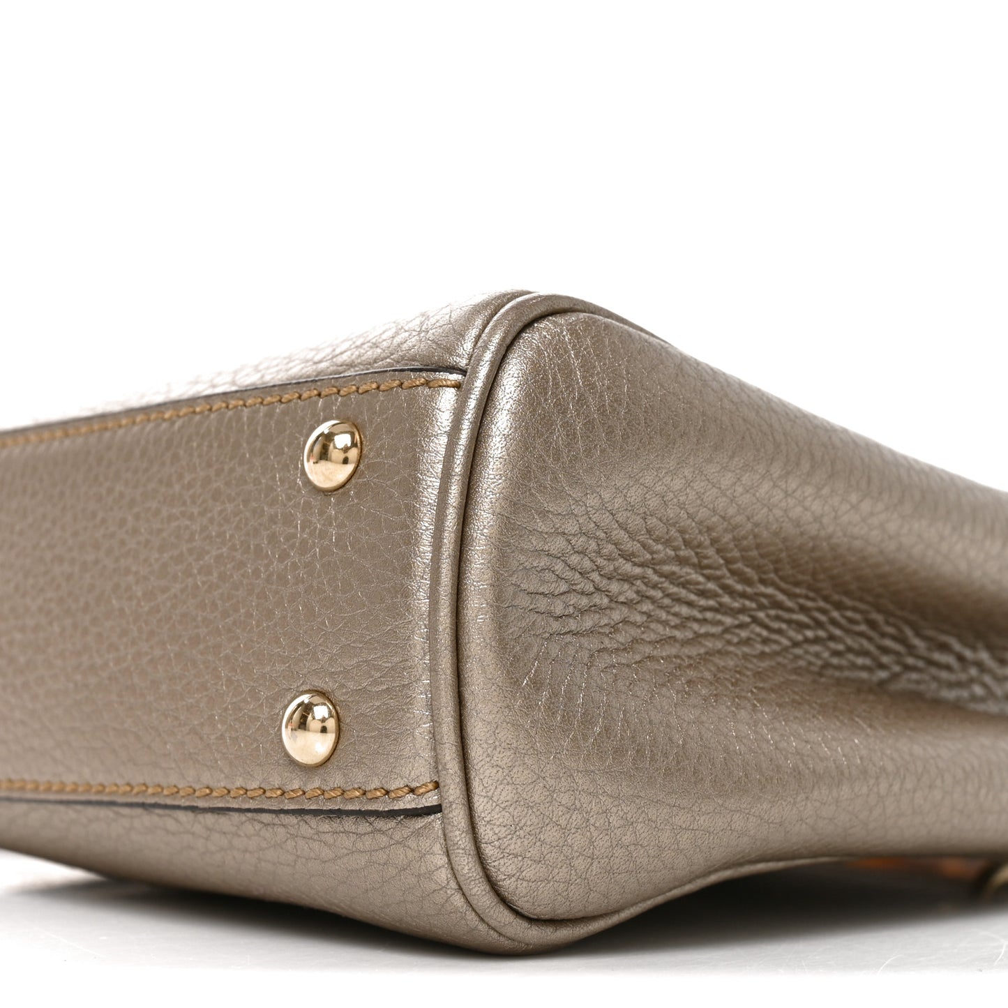 Metallic Calfskin Mini Bamboo Shopper Tote Golden Beige