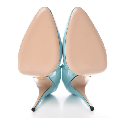 Gucci Regent Calfskin Crystal Removable Bow Elaisa Platform High Heel Pumps 40 New Aquamarine 6 of 10