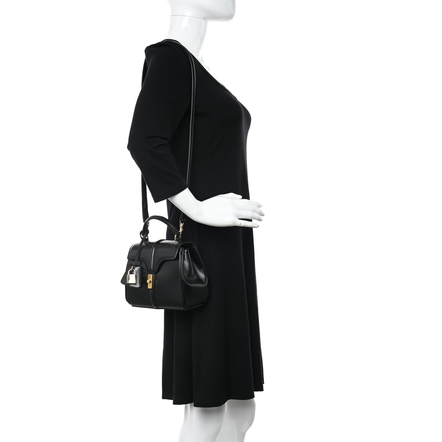 Celine Satinated Calfskin Mini 16 Top Handle Bag Black 2 of 9