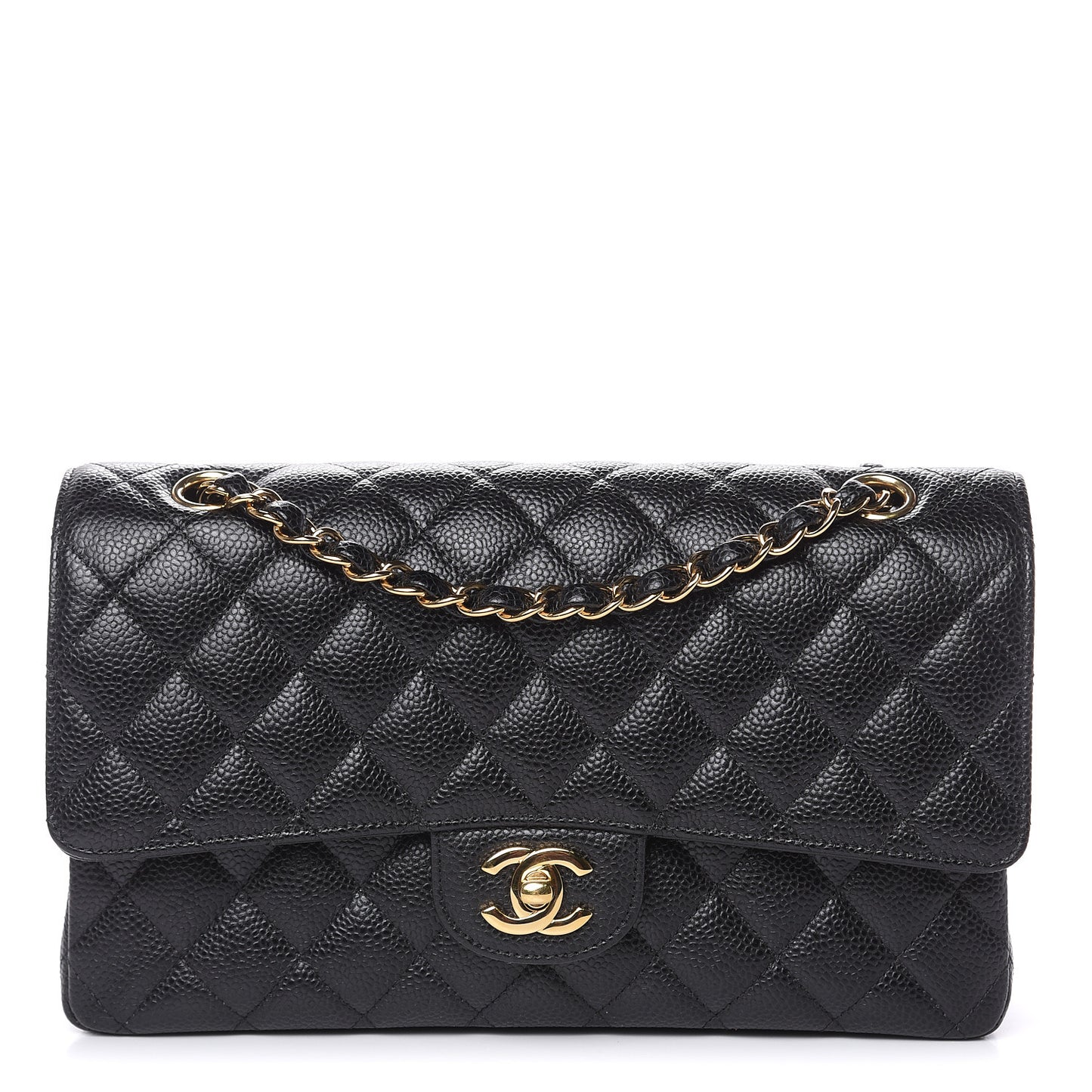 Caviar Quilted Medium Double Flap Black