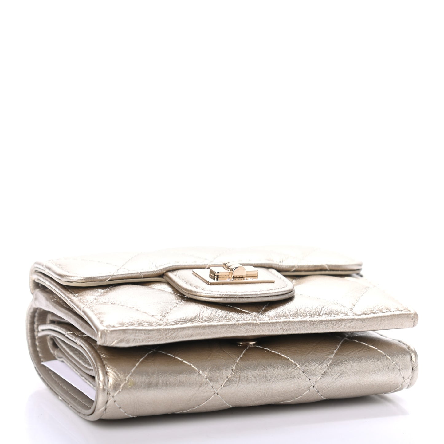 Metallic Aged Calfskin Quilted Reissue Compact Wallet Gold