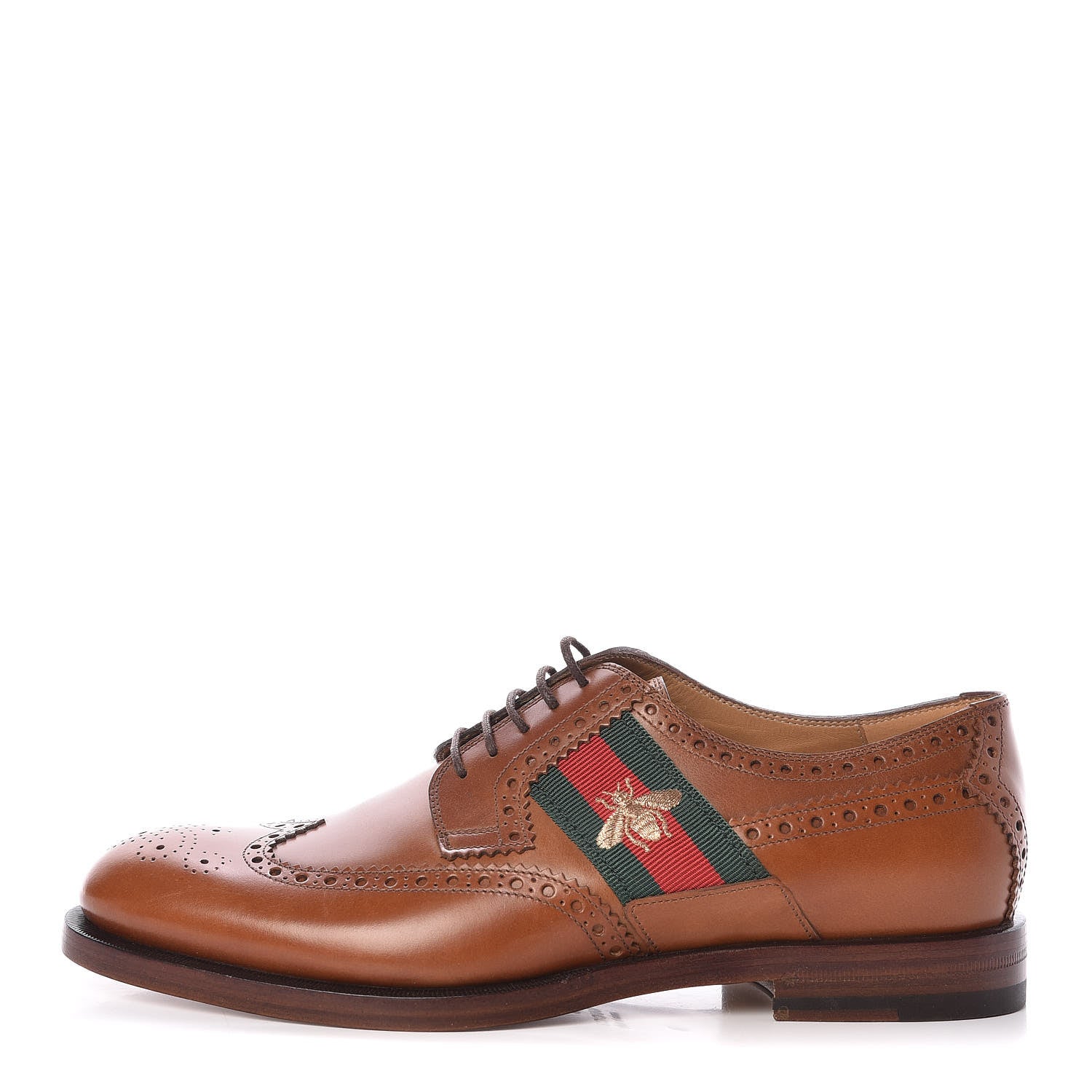 Gucci Calfskin Web Bee Embroidered Mens Lace Up Brogue Wingtip Derby Shoes 8 Cuir 1 of 7