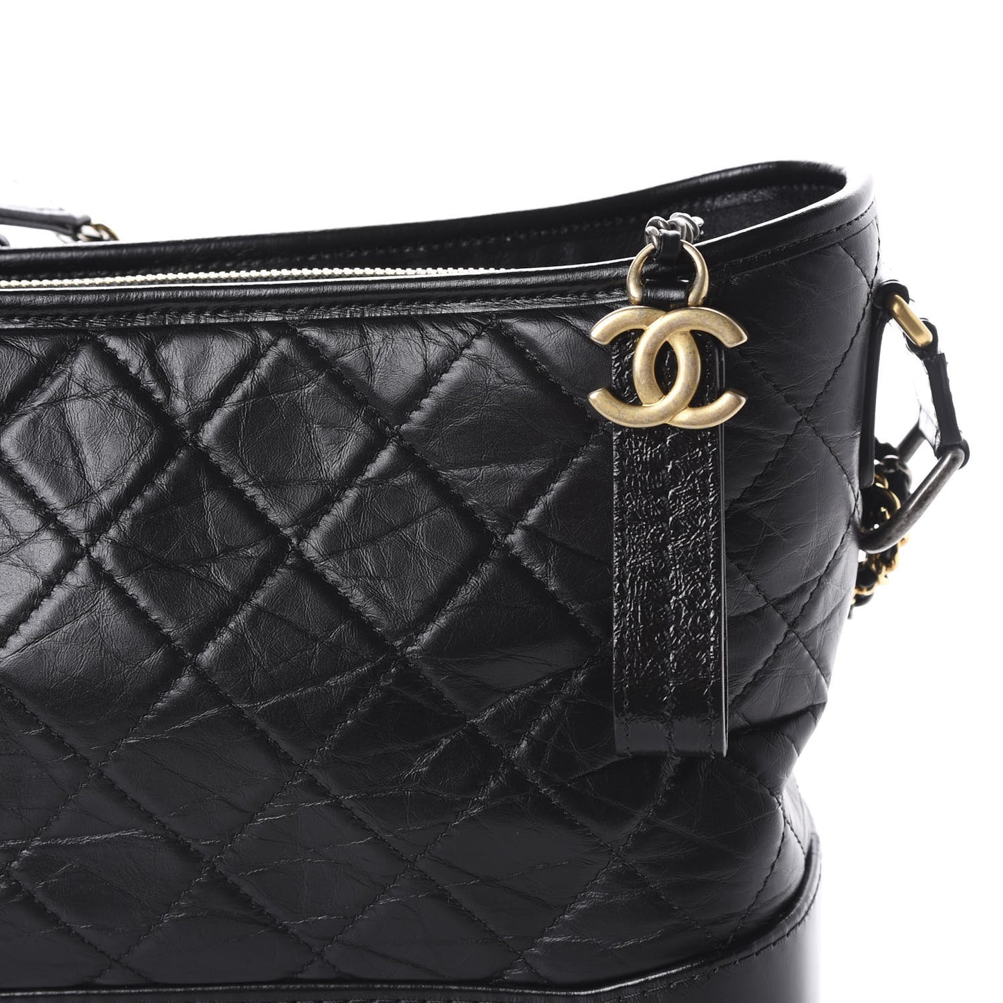 Aged Calfskin Quilted Medium Gabrielle Hobo Black
