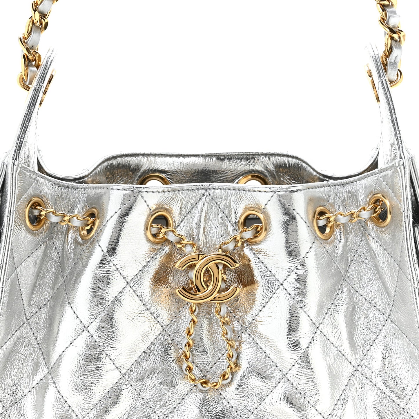 Metallic Aged Calfskin Quilted Mini Chanel 25 Handbag Silver