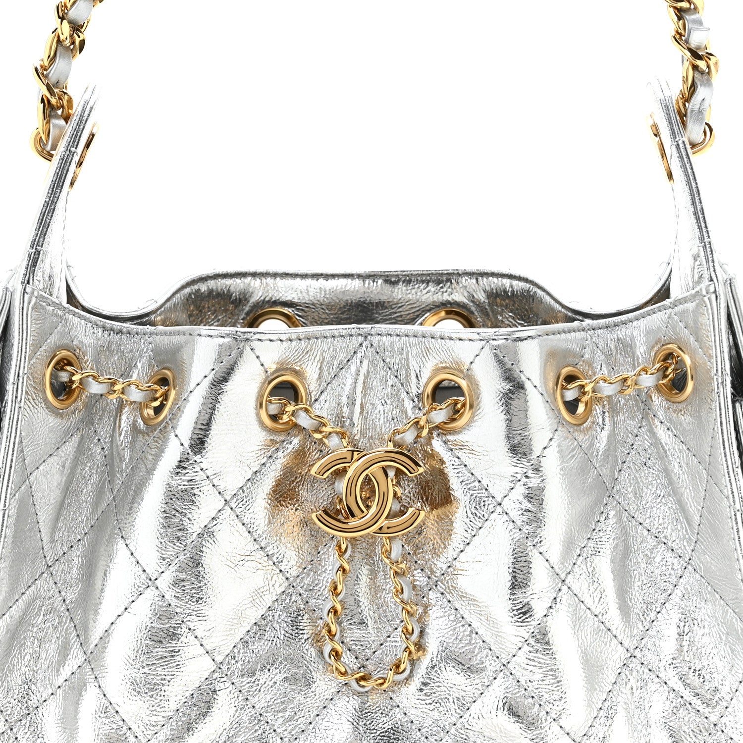 Chanel Metallic Aged Calfskin Quilted Mini Chanel 25 Handbag Silver 8 of 11