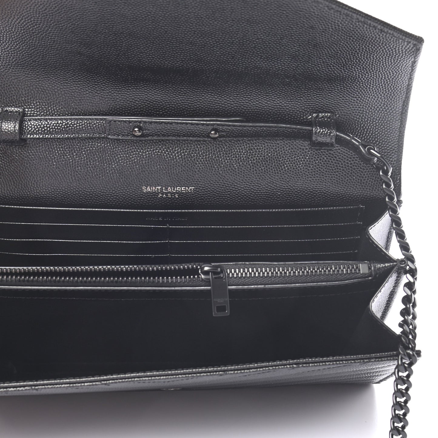 Grain De Poudre Matelasse Chevron Monogram Chain Wallet Black