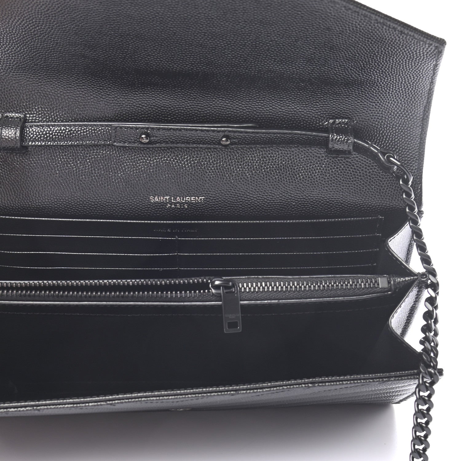 Saint Laurent Grain De Poudre Matelasse Chevron Monogram Chain Wallet Black 4 of 7