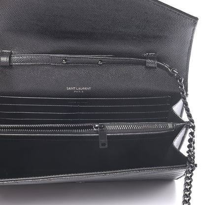 Saint Laurent Grain De Poudre Matelasse Chevron Monogram Chain Wallet Black 4 of 7