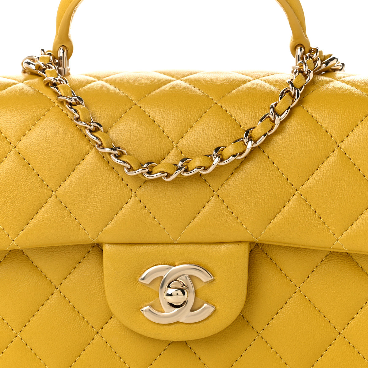 Chanel Lambskin Quilted Mini Top Handle Rectangular Flap Yellow 8 of 11
