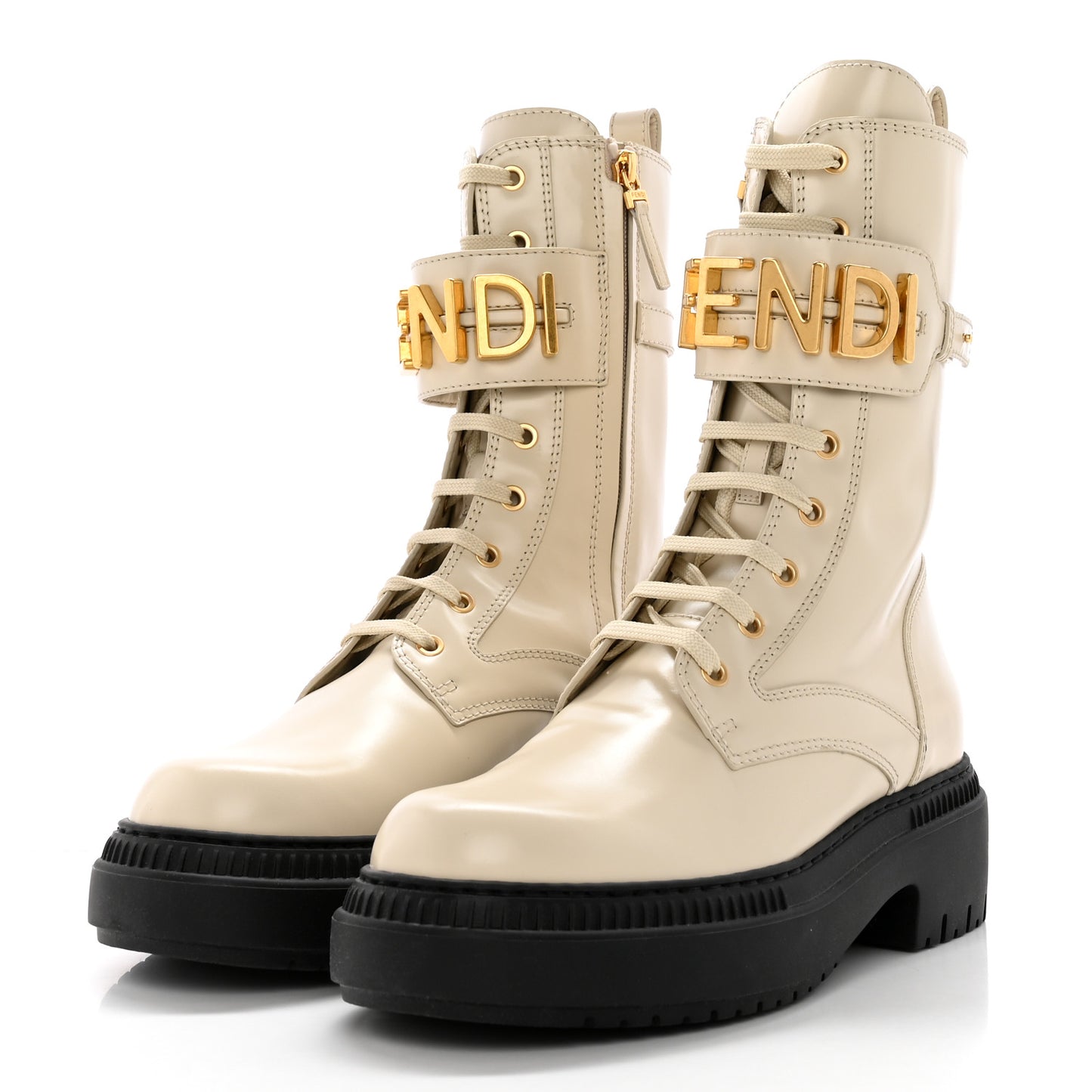 Vitello Abrasivato Fendigraphy 50mm Biker Boots 41 White