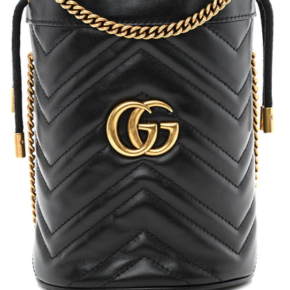Gucci Calfskin Matelasse Mini GG Marmont 2.0 Bucket Bag Black 7 of 9