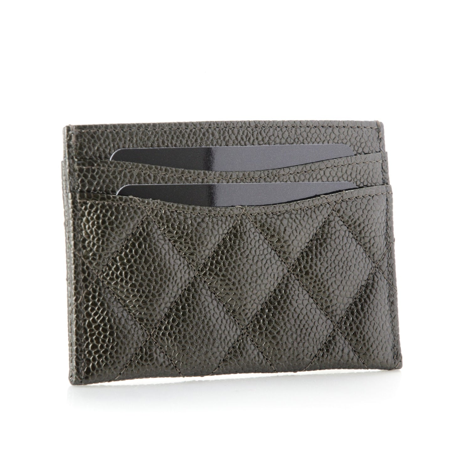 Caviar Quilted Card Holder Dark Charcoal